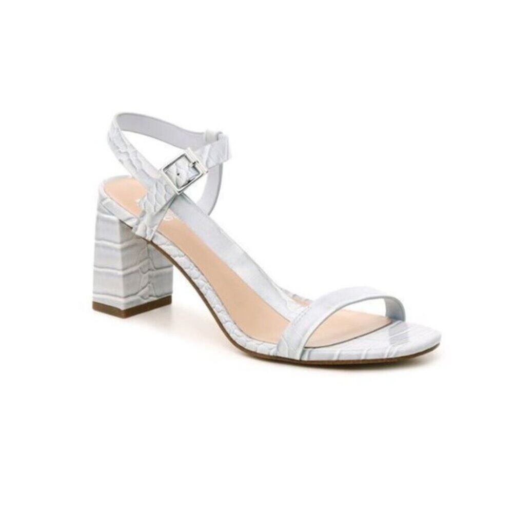 NEW Bleecker & Bond Zagora Croc Embossed Faux Leather Sandals‎ 6.5 Blue